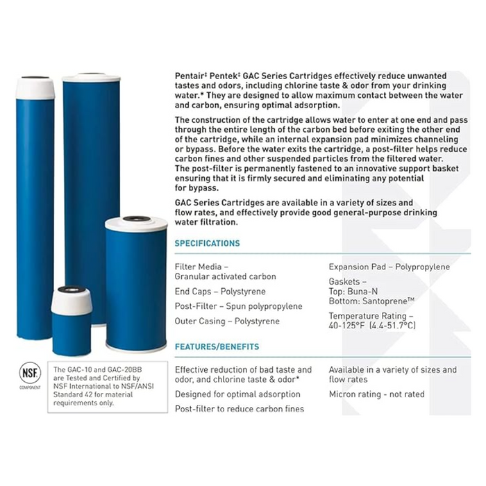 Pentek 10" Granular Activated Carbon Cartridges (Quantity of 12)