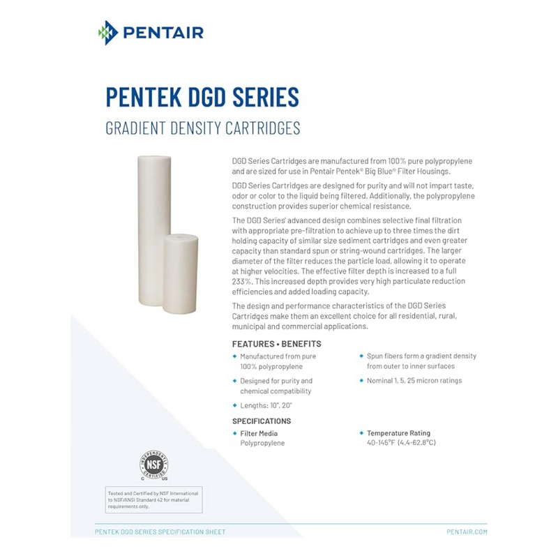 Pentek 10" BB Spun Polypropylene 5-Micron Cartridge (Quantity of 4)