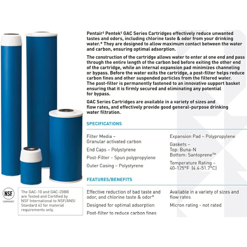 Pentair Pentek GAC-BB 10" Big Blue Carbon Water Filter Replacement Cartridge