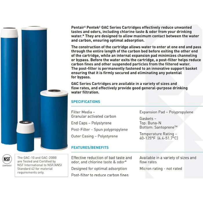 Pentair Pentek GAC-20BB 20" Big Blue Granular Activated Carbon Water Filter Replacement Cartridge